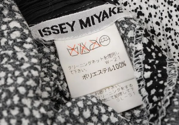 イッセイミヤケISSEY MIYAKEマーブルプリントプリーツ切替スキッパーシャツ 白黒M K-140343_018