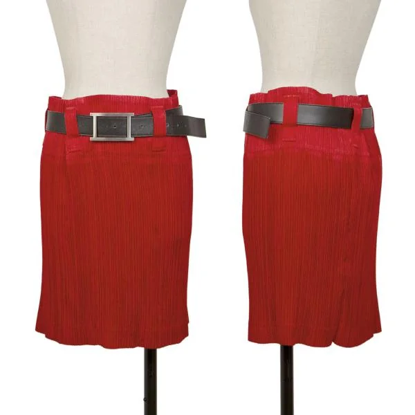 ISSEY MIYAKE Checker Woven Pleats Mini Skirt Red M K-140349_001