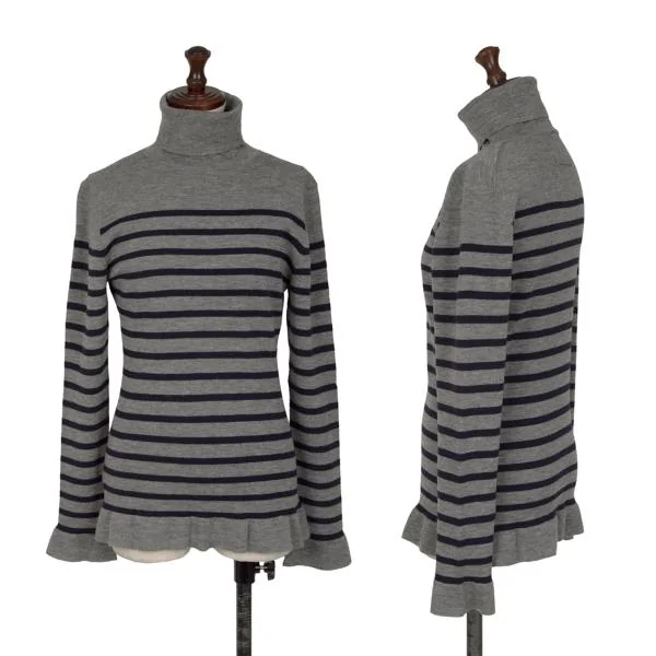 Jean Paul GAULTIER FEMME Stripe Turtle Neck Knit Sweater Grey 40 K-140380_001