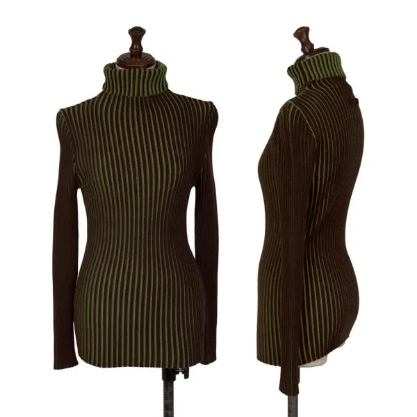 ジャンポールゴルチエ ファムJean Paul GAULTIER FEMME バイカラーリブタートルネックニットセーター 茶緑S位 K-140381_001