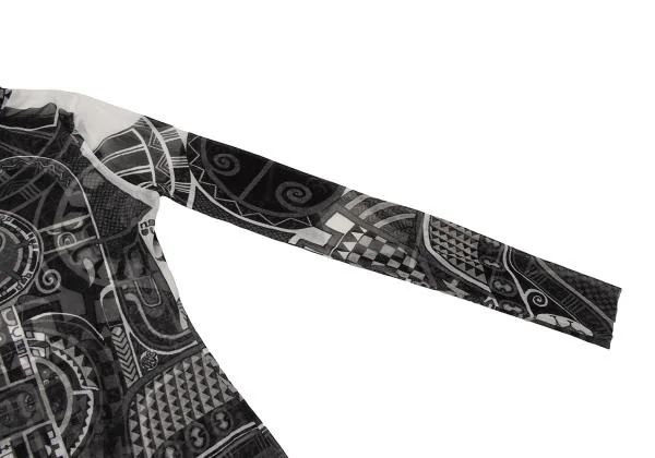 ジャンポールゴルチエJean Paul GAULTIER ネイティブプリントタートルネックパワーネットカットソー 黒白S位 K-140392_006