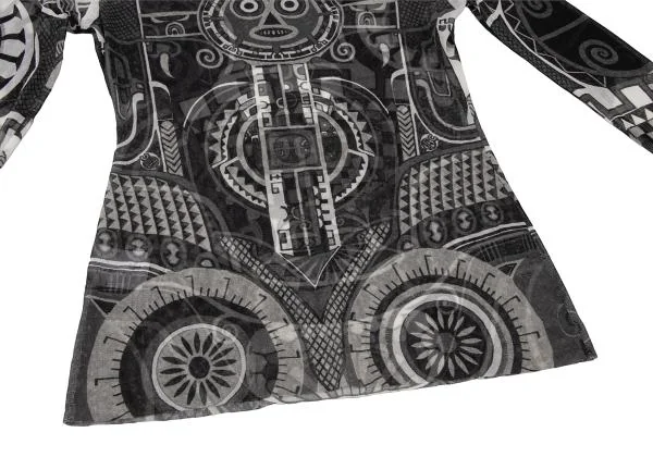 ジャンポールゴルチエJean Paul GAULTIER ネイティブプリントタートルネックパワーネットカットソー 黒白S位 K-140392_008