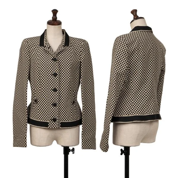 ジョルジオ アルマーニGIORGIO ARMANI コットンポリチェッカーフラッグジャケット ベージュ黒40 K-140489_001