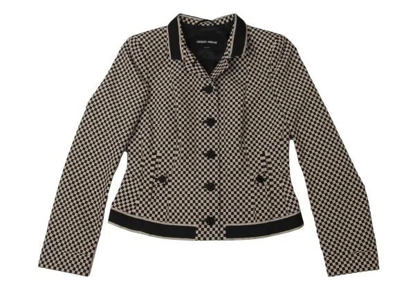 ジョルジオ アルマーニGIORGIO ARMANI コットンポリチェッカーフラッグジャケット ベージュ黒40 K-140489_002