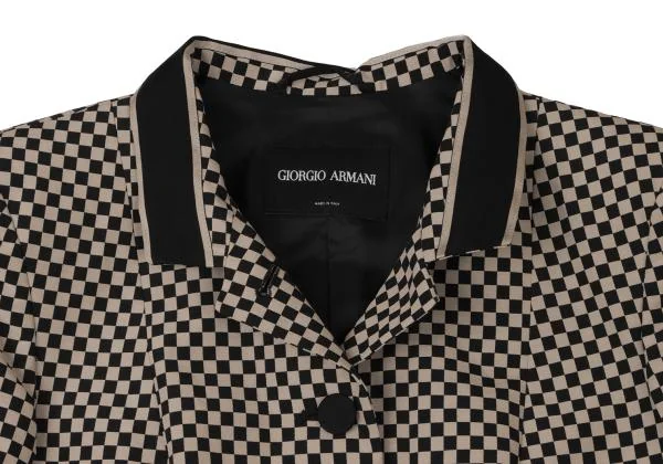 ジョルジオ アルマーニGIORGIO ARMANI コットンポリチェッカーフラッグジャケット ベージュ黒40 K-140489_003