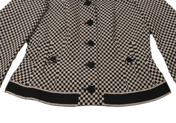 ジョルジオ アルマーニGIORGIO ARMANI コットンポリチェッカーフラッグジャケット ベージュ黒40 K-140489_012