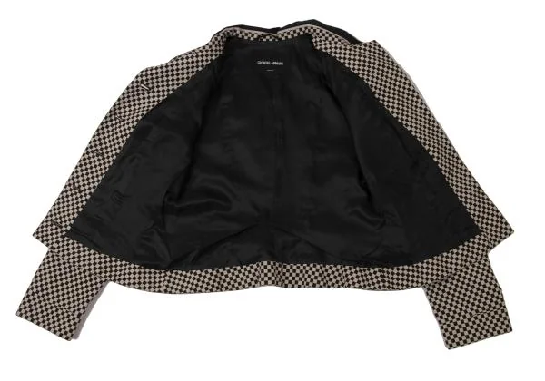 ジョルジオ アルマーニGIORGIO ARMANI コットンポリチェッカーフラッグジャケット ベージュ黒40 K-140489_014