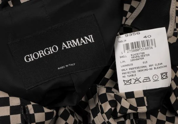 ジョルジオ アルマーニGIORGIO ARMANI コットンポリチェッカーフラッグジャケット ベージュ黒40 K-140489_018