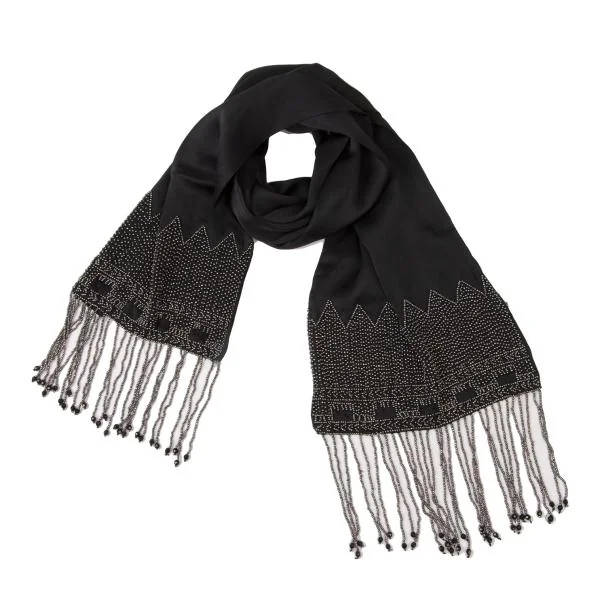 RALPH LAUREN COLLECTION Silk Beaded Fringe Stole Black F K-140518_001
