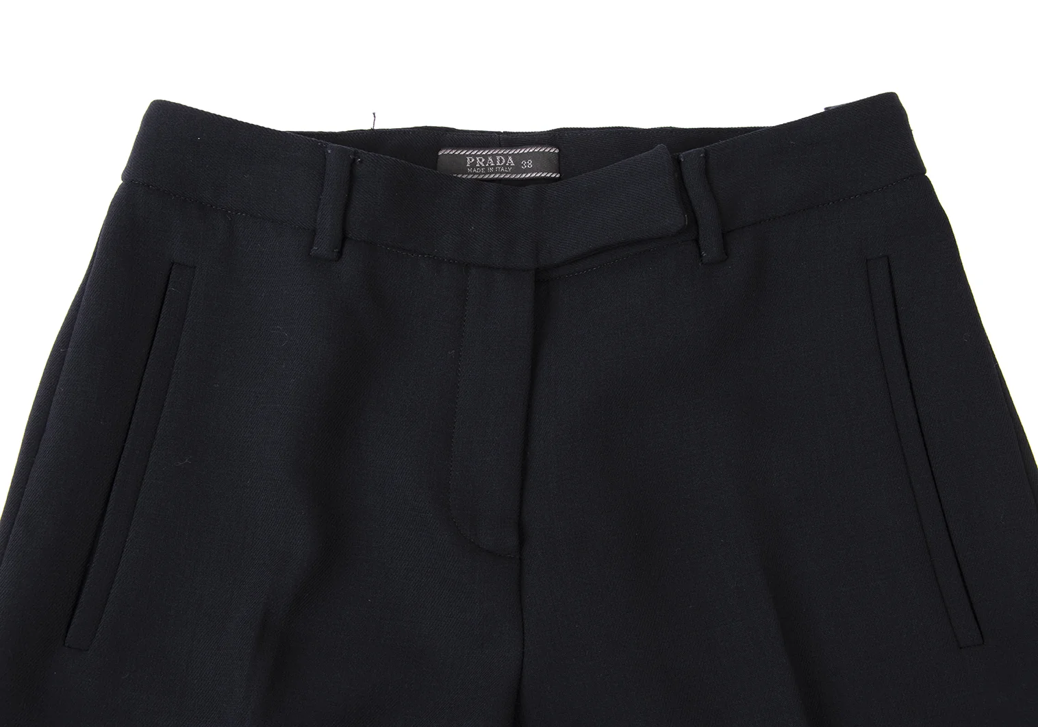 プラダPRADA ウールセンタープレスストレートパンツ 紺38 | DC