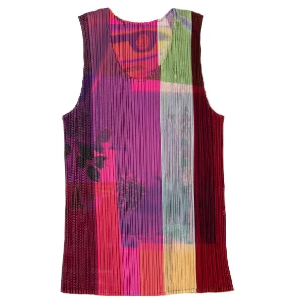 PLEATS PLEASE Multicolor Printed Mesh Pleated Tank Top K-144859_002