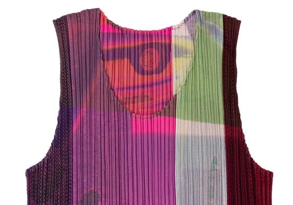 PLEATS PLEASE Multicolor Printed Mesh Pleated Tank Top K-144859_003