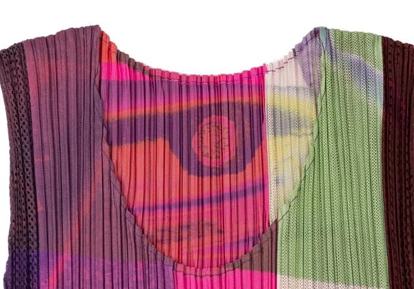PLEATS PLEASE Multicolor Printed Mesh Pleated Tank Top K-144859_004