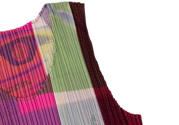 PLEATS PLEASE Multicolor Printed Mesh Pleated Tank Top K-144859_005