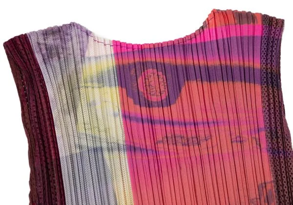 PLEATS PLEASE Multicolor Printed Mesh Pleated Tank Top K-144859_010