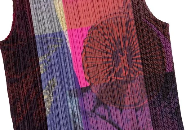 PLEATS PLEASE Multicolor Printed Mesh Pleated Tank Top K-144859_011