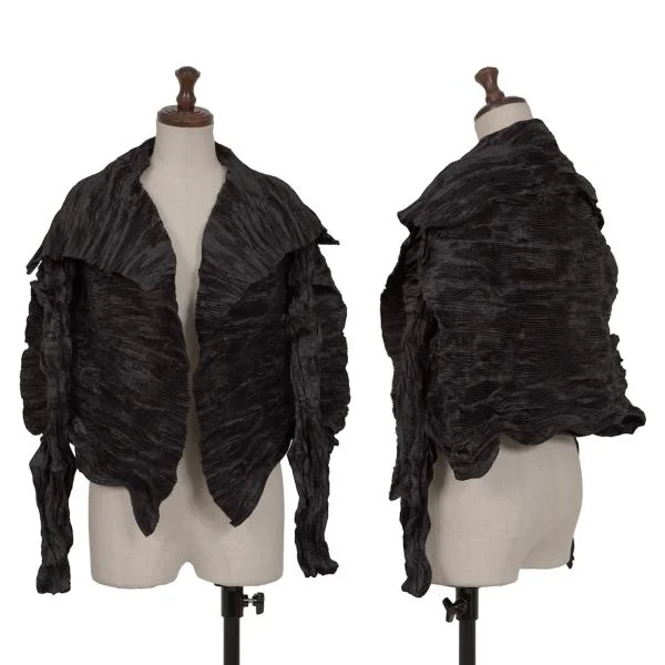イッセイミヤケISSEY MIYAKE シワプリーツボタンレスジャケット 黒M位 K-144868_001