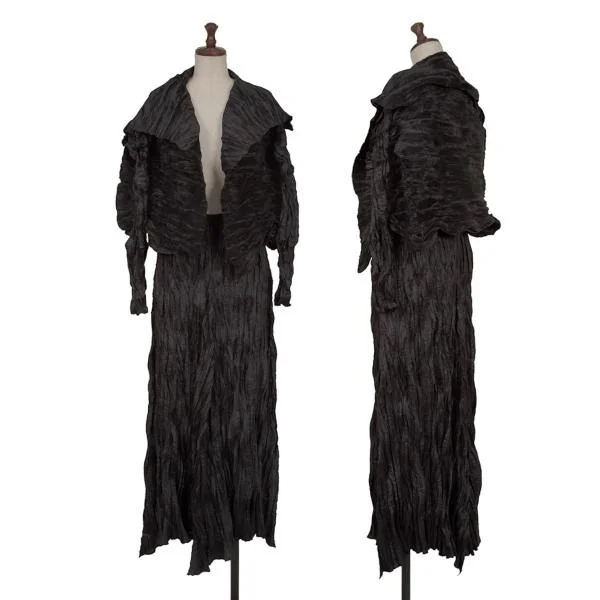 イッセイミヤケISSEY MIYAKE シワプリーツボタンレスジャケット 黒M位 K-144868_011