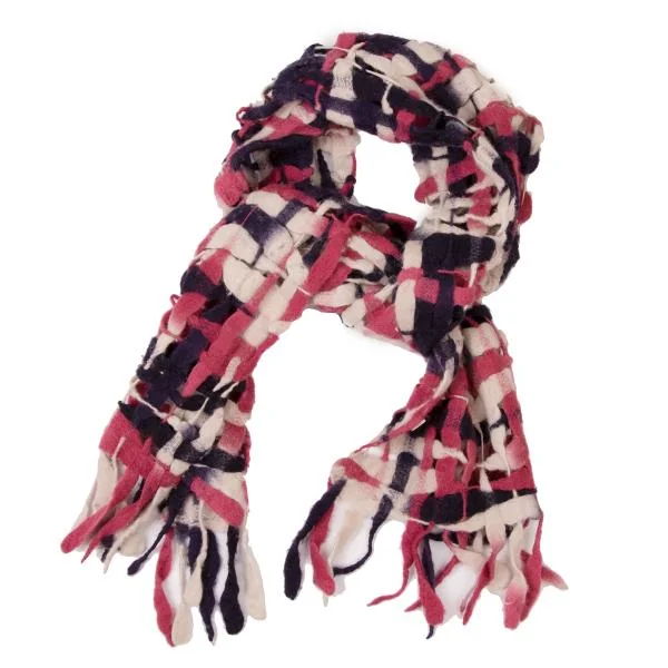 Plantation Felt Mesh Knitted Design Stole Pink  K-144874_001