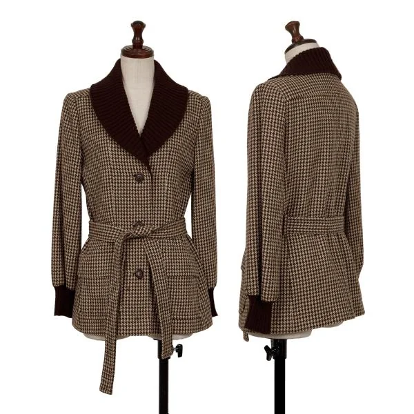 MISS DIOR Houndstooth Switching Rib Knit Jacket Beige 9 K-144888_001