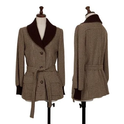 MISS DIOR Houndstooth Switching Rib Knit Jacket