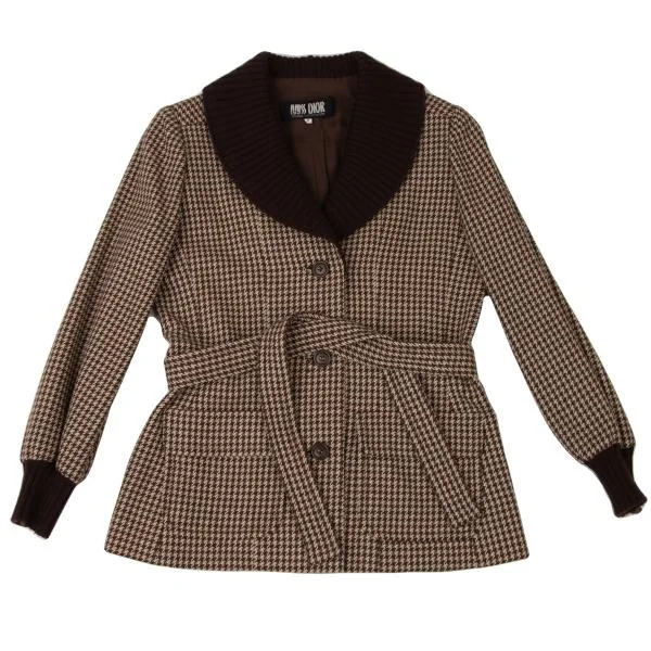 MISS DIOR Houndstooth Switching Rib Knit Jacket K-144888_002