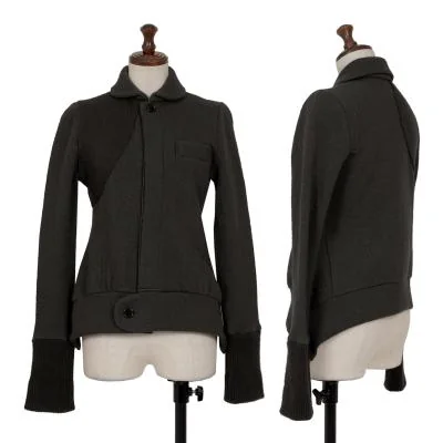 Y's Wool Switching Knit Round Collar Jacket