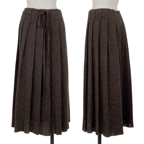 Y's Wool Pleated Knit Skirt Brown 3 K-144912_001