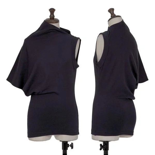 Yohji Yamamoto FEMME Stretch Diagonal Sleeveless T-shirt Navy 3 K-144914_001