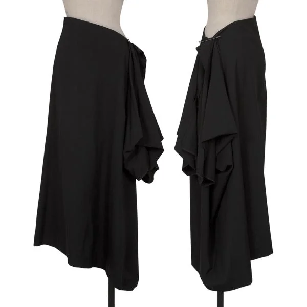 Yohji Yamamoto FEMME Wool Gabardine Drape Skirt Black 2 K-144916_001
