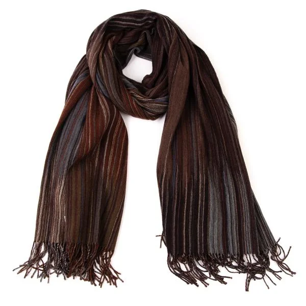 JURGEN LEHL Multi Stripe Fringe Cashmere Stole Brown  K-144942_001