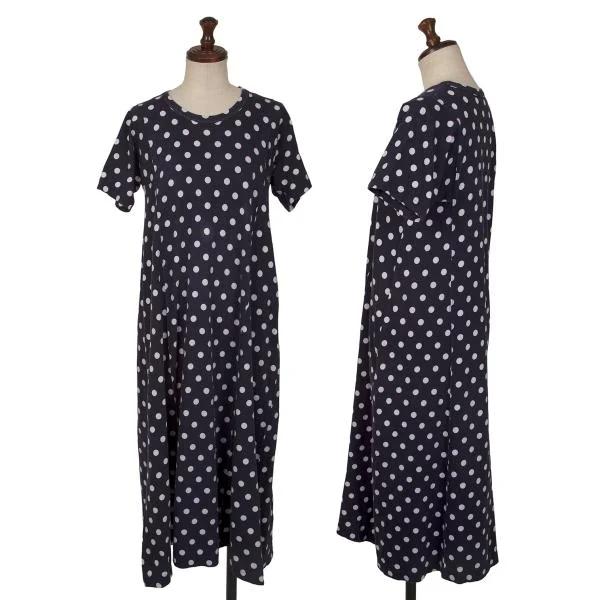コムコム コムデギャルソンCOMME des GARCONS ドット切替Tシャツワンピース 紺白XS K-144969_001