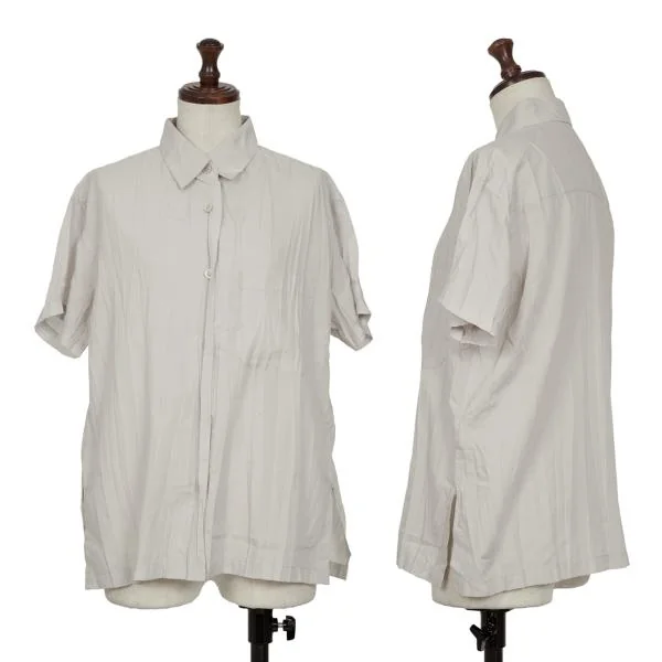 ISSEY MIYAKE Pleated Short Sleeve Shirt Beige M K-144984_001