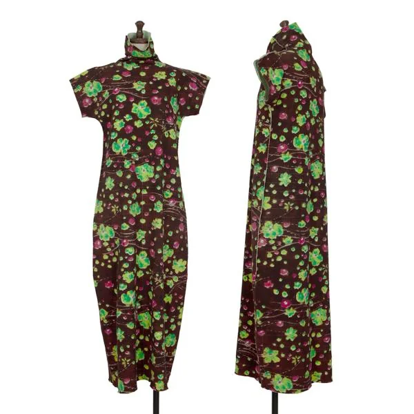 ISSEY MIYAKE A-POC Cotton Floral Printed Dress Brown 2 K-144988_001
