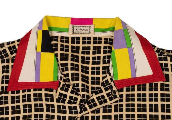 ジャンニヴェルサーチGIANNI VERSACE カラフルカラー切替格子柄シャツ ベージュ黒46S K-145013_003
