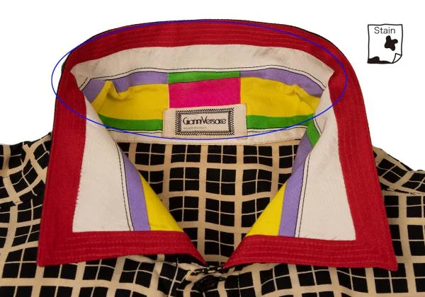 ジャンニヴェルサーチGIANNI VERSACE カラフルカラー切替格子柄シャツ ベージュ黒46S K-145013_004