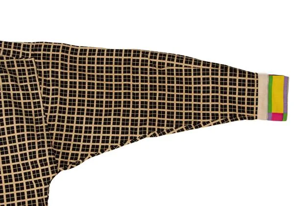 ジャンニヴェルサーチGIANNI VERSACE カラフルカラー切替格子柄シャツ ベージュ黒46S K-145013_006