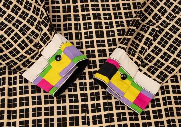 ジャンニヴェルサーチGIANNI VERSACE カラフルカラー切替格子柄シャツ ベージュ黒46S K-145013_007