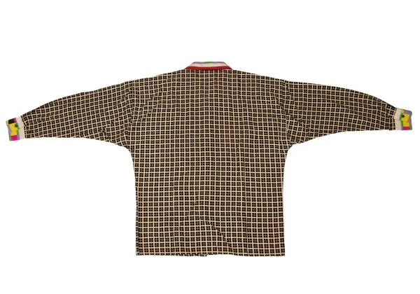 ジャンニヴェルサーチGIANNI VERSACE カラフルカラー切替格子柄シャツ ベージュ黒46S K-145013_012