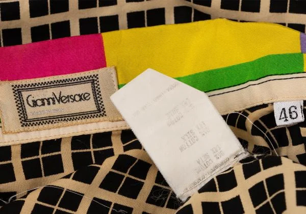 ジャンニヴェルサーチGIANNI VERSACE カラフルカラー切替格子柄シャツ ベージュ黒46S K-145013_015
