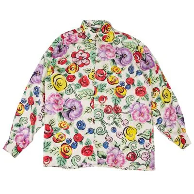VERSUS Silk Floral Illustration Designer Shirt