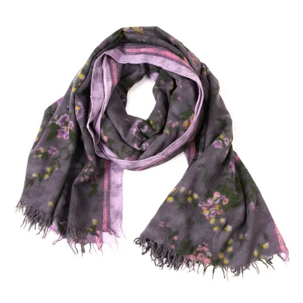 45rpm 45R Floral Printed Fringe Stole Purple  K-145068_001