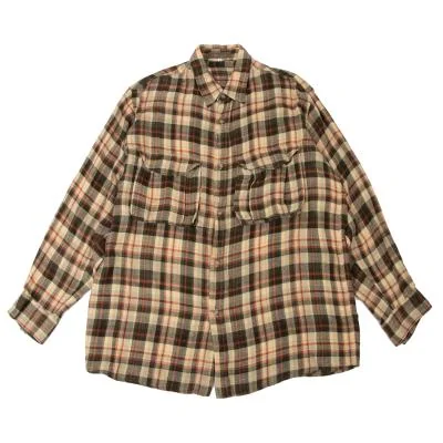 Y's for men Check Front  Double Pocket Long Sleeve Shirt