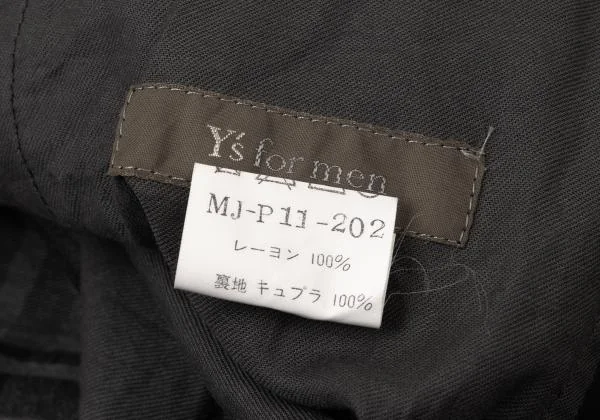 ワイズフォーメンY's for men レーヨンチェックドロストワイドパンツ 黒チャコールグレーM位 K-145154_015
