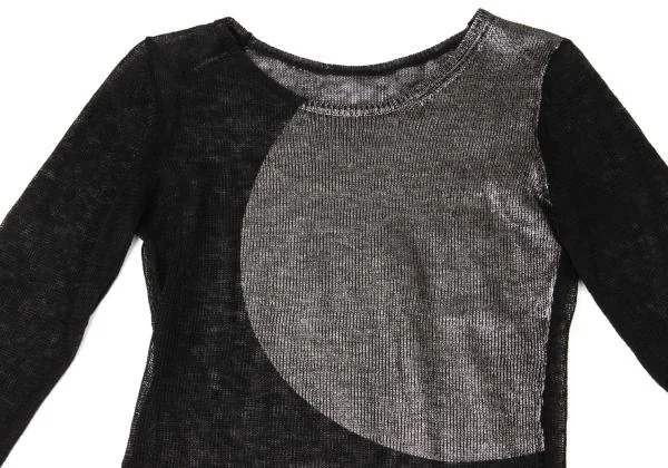 Y's red Label Linen Shiny Bicolor Mesh Knit Top K-145164_003