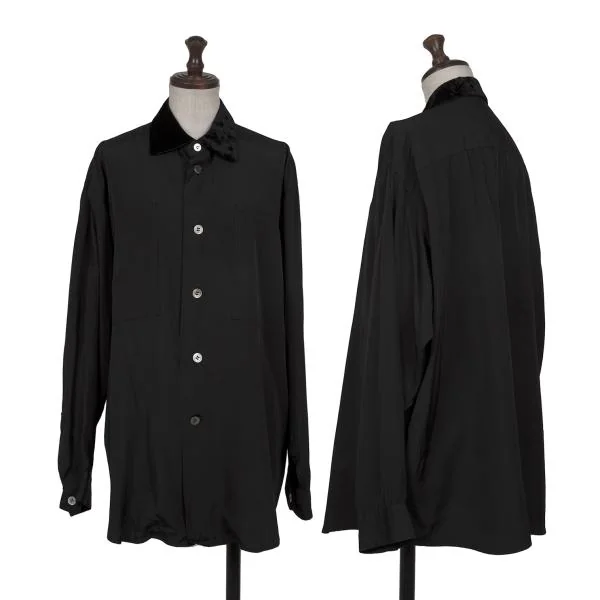 Y's Rayon Velour Collar Switching Shirt Black S-M K-145171_001
