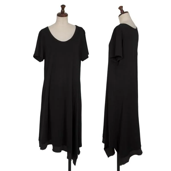 Y's Hem Switching Jersey Cotton Dress Black 2 K-145266_001