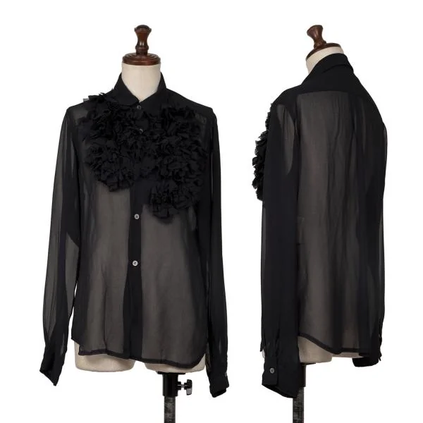 COMME des GARCONS Dyed Poly Chiffon Frill Blouse Navy S K-145319_001
