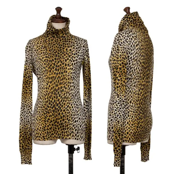 DOLCE&GABBANA Leopard Raglan Turtle Neck Top Brown S-M K-145366_001