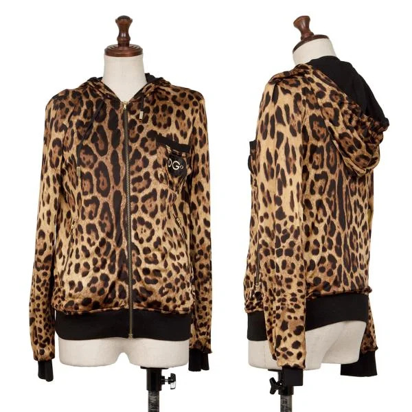 ドルチェ&ガッバーナDOLCE&GABBANA コットンレオパードジップアップフーディー 茶黒ゴールド40 K-145371_001